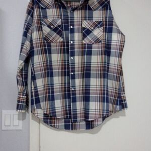 Vintage Ely Cattleman Blue and White Plaid Mens LS Button Down Shirt Size XL